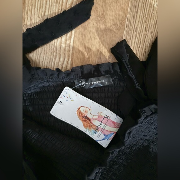 Pretty garden Black Ruched Sleeveless Maxi Dress size small tie shoulder flowy - Picture 11 of 14